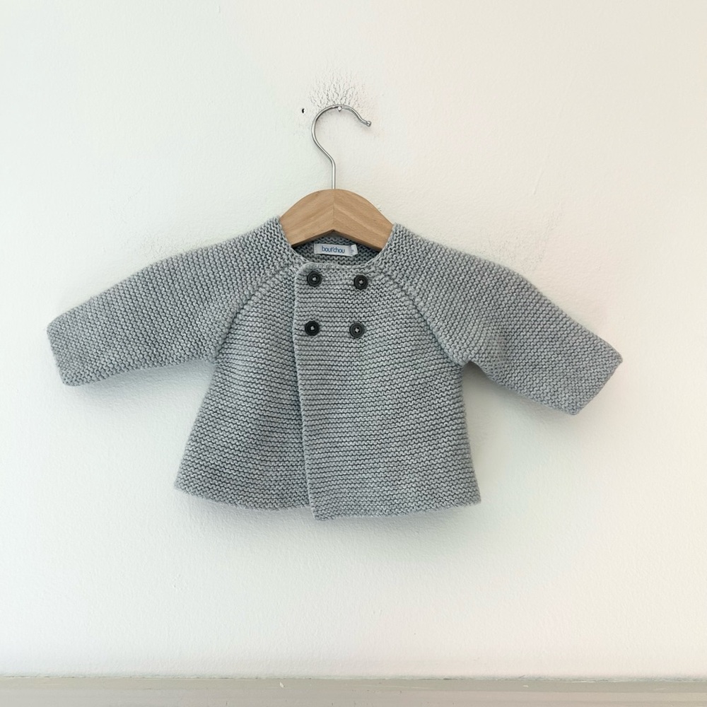 Bout’Chou Baby Garter Stitch Knit Cardigan 1 Month Double-Breasted Newborn
